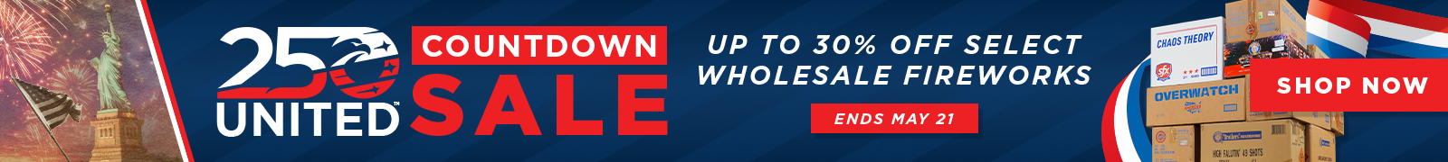 Save up to 30% on wholesale fireworks during our 250 United Countdown Sale!